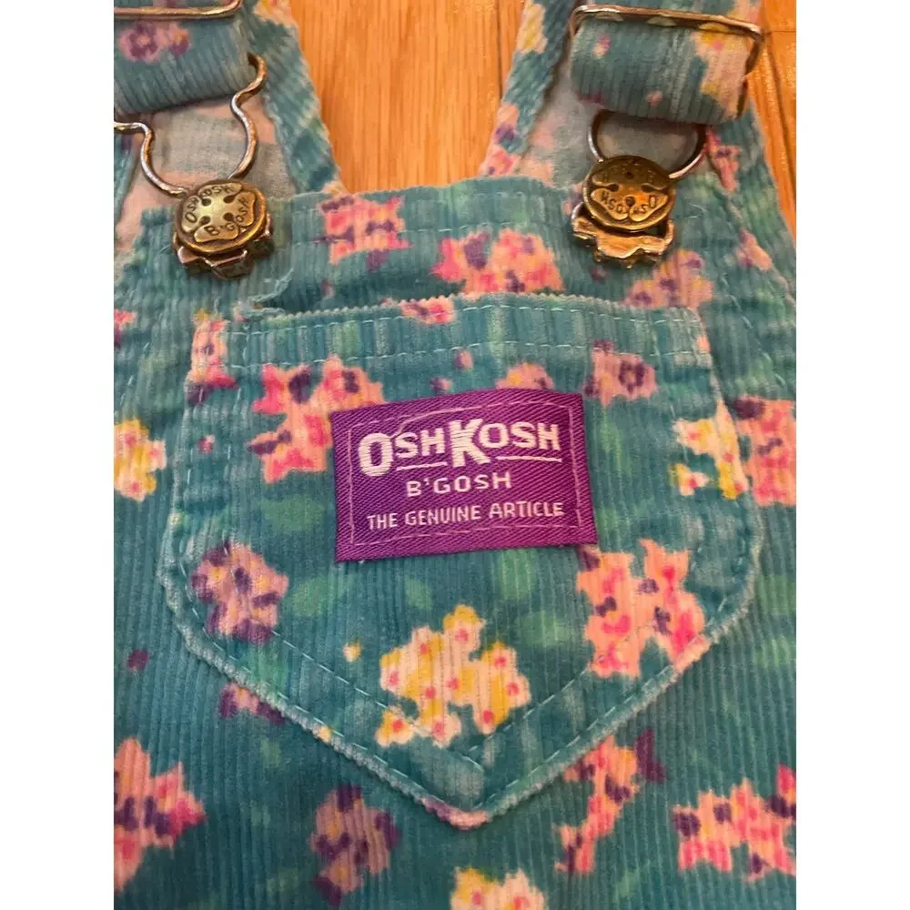 Vintage Oshkosh B'Gosh‎ Vestbak Blue Floral Corduroy Children Overalls 24 mo USA